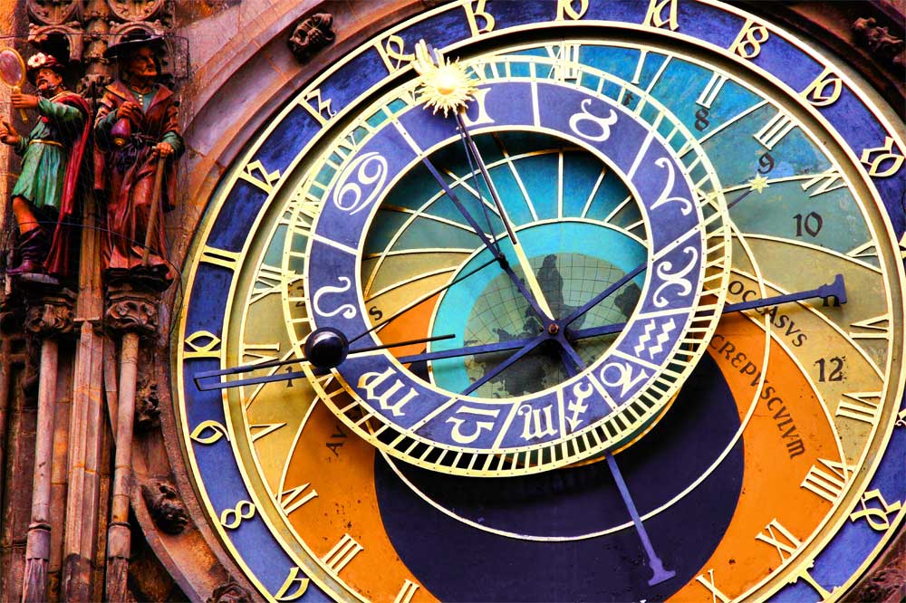 Close up of the Prague astronomical clock